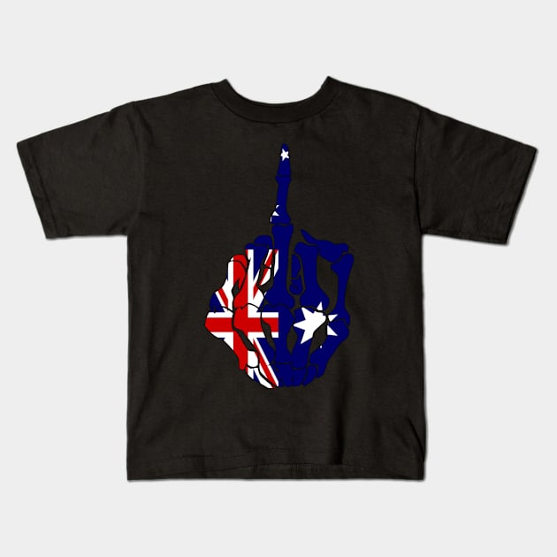 Skeleton Middle Finger Australia Flag Kids T-Shirt by GoodSirWills Place